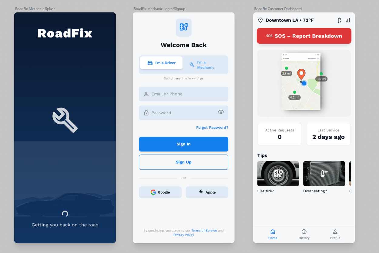RoadFix - On-Demand Mobile Mechanic App
